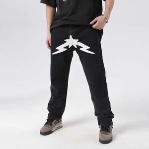 Custom <b>Men</b> Outfit Baggy Fit Dark Blue <b>Jeans</b> Pants <b>Men's</b> Loose Flare-leg Washed Yellow Mud-dyed Formal Summer Solid Dark <b>Jeans</b> - Product Image 2
