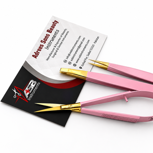 <b>Light</b> Pink Gold Custom Logo Eyebrow Tweezers Stainless Steel Slanted <b>Pointed</b> Tip Brow Tweezers With Spring Scissor - Product Image 2