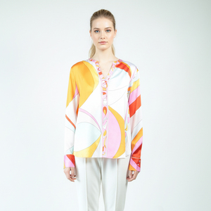 Chemisier en soie à imprimé abstrait coloré pour femmes, haut décontracté à manches longues et <span class=keywords><strong>col</strong></span> en <span class=keywords><strong>V</strong></span> - Product Image 4