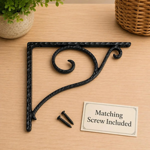 SHUBHAM <b>Black</b> Iron Decorative Wall Mounted <b>Shelf</b> <b>Bracket</b> Metal Hanging Rail Ornamental Storage Support for Home Display - Product Image 4