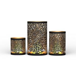 Juego de portavelas cilíndricos de hierro con diseño de bosque, resistentes al calor, decoración para el hogar, faroles navideños para Navidad - Product Image 1