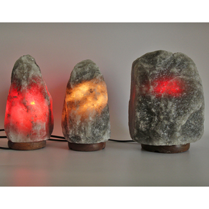 Himalayan Grey Rock Salt Lamp with <b>Dimmer</b> Switch Natural Carved Wooden Base Wholesale Natural Crafts Gray Salt Table Lamp - Product Image 3