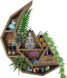 Étagère Murale en Bois en Forme de Lune Croissante pour Cristaux, Vente en Gros, MOQ, Décoration Murale - Product Image 1