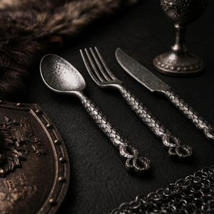 Cuchara, tenedor y cuchillo de acero forjado a mano, utensilios de comedor duraderos para acampar, viajar y uso diario, juego de cubiertos medieval - Product Image 5