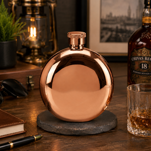 Flacon rond en cuivre de qualité supérieure, gourde en cuivre poli pour hommes, flacon à liqueur en métal fait main, cadeaux personnalisés et vente en gros - Product Image 4
