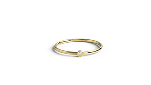 Bague solitaire minimaliste en or 18 carats avec diamant rond serti clos, délicate et empilable, bague de promesse, bijou raffiné, cadeau pour femme - Product Image 1