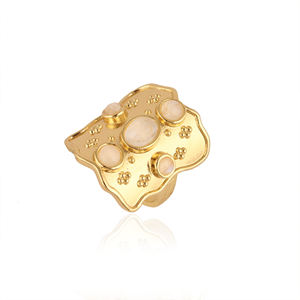 Anillo de piedra lunar natural, suave, ovalado y redondo, grande, chapado en oro de 18k, joyería bohemia, regalos de aniversario - Product Image 2