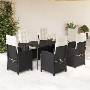 Set da pranzo da 7 pezzi in Poly Rattan nero con cuscini Set da giardino - Product Image 1