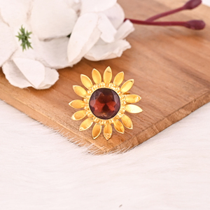 Vintage Style Pink Amethyst Gemstone Floral <b>Ring</b> Gold Plated Brass <b>Adjustable</b> Trendy Fashion Jewelry for Women - Product Image 2