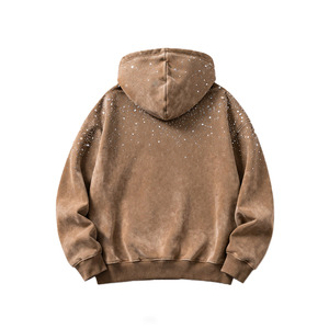เสื้อฮู้ดดี้ผู้ชายผ้าฝ้ายฟลีซลายกราฟิกประดับเพชรแบบ Acid Wash ทรงโอเวอร์ไซส์ สไตล์สตรีทแวร์ ผลิตจำนวนมาก - Product Image 4