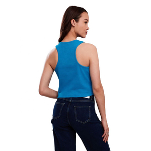 Camiseta sin mangas de punto azul para mujer, cuello redondo, color liso, estilo casual, transpirable y ajustada - Product Image 3