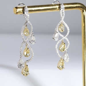 Luxury Yellow Pear Cut Diamond Drop Earrings White Gold Chandelier Dangle Earring Two Tone Canary Diamond Bridal Wedding Jewelry - Product Image 4