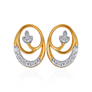 18K Yellow Gold Diamond Stud Earrings Interlocking Oval Drop Design Round Brilliant Cut Lab-grown Diamonds for Women - Product Image 1