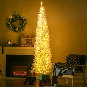 Albero di Natale Artificiale Sottile da 2,1 m con Rami Realistici e Luci LED Bianche Calde, Albero di Natale a Matita con Tronco Bianco - Product Image 2