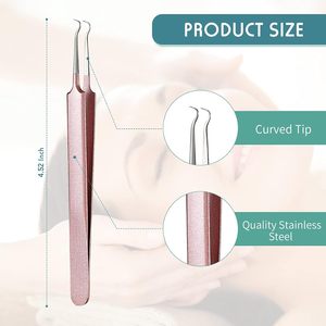 3PCS Stainless Steel <b>Blackhead</b> Tweezers Pimple <b>Extractor</b> <b>Tool</b> Curved Bend Tweezers for Remove Zit Whitehead Skin Care - Product Image 2