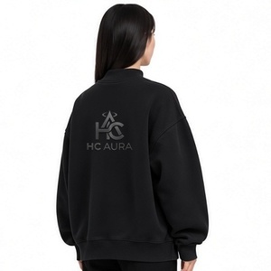 <b>Top</b> Demand Acid Washed Oversized Customizable <b>Fleece</b>/Cotton Sweatshirt Black Color Premium Mock Neck Drop Shoulder Pullover - Product Image 2
