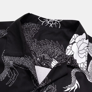 Chemise homme à manches courtes boutonnée, imprimé dragon noir personnalisé, sublimation numérique hawaïenne, été - Product Image 5