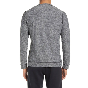 T-shirt à manches longues pour homme, gris, col rond, 100% polyester, coupe classique, couleur unie, décontracté, tricoté, col rond, respirant - Product Image 3