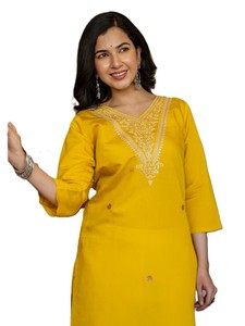 ชุดเดรส Anarkali ผ้าไหม RN Silk Salwar Kameez สำหรับผู้หญิง ลายปักดอกไม้สไตล์โรมัน ผ้าไหม แต่งลายปัก  ทรงตรง Kurta  ลำลอง ความยาวปานกลาง - Product Image 3