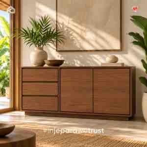 Aparador Moderno de Madera de Teca con Cajones, Mueble Minimalista para Sala de Estar, Comedor, Almacenamiento, Mueble para el Hogar - Product Image 1
