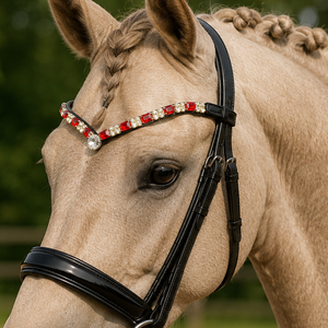 Magnífica Diadema de Cuero Anatómica en Forma de U de 1 Fila Multicolor de Calidad Premium con Adornos Brillantes para Caballo, Accesorios para Brida de Doma - Product Image 5