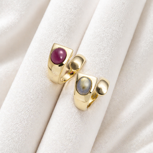 Garnet <b>Ring</b> Brass Gold Plated <b>Open</b> Band Handmade Statement <b>Ring</b> Modern Designer Bold Jewelry Adjustable Gift for Women - Product Image 4