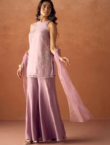 Conjunto de Salwar Kameez con Top Modesto de Encaje Bordado para Mujer, Corte en A, Sin Mangas, Formal, Casual, para Verano - Product Image 6