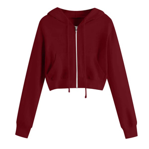 High Quality 100% Cotton Fleece Zipper-<b>Up</b> Hoodies for Women Winter Custom Color Premium <b>Cropped</b> Streetwear Customizable Size - Product Image 2