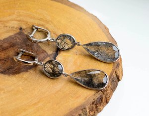 Pendientes de Cuarzo Rutilado Negro Vena de Medianoche Súper Ventas con Plata 925, Estilo Moderno - Product Image 4