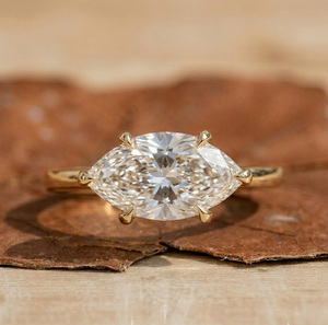 14K Gold Plated Sterling <b>Silver</b> Marquise Cut Lab Grown Diamond Classic <b>Solitaire</b> Engagement <b>Ring</b> 6 Prong Setting GRA Certified - Product Image 2