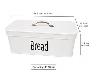 Metal Bread <b>Box</b> with Lid White Rectangular Food Storage <b>Container</b> Modern Kitchen Countertop - Product Image 5