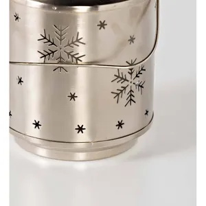 Farol navideño de acero inoxidable con recortes de copos de nieve, portavelas decorativo redondo para decoración del hogar - Product Image 5