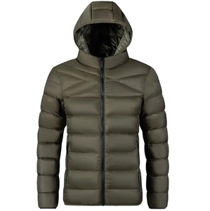 Manteau à capuche en tricot pour homme, écologique, vert olive uni, fermeture éclair, style décontracté, col montant, longueur normale, polyester - Product Image 1