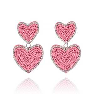 Colorful Beaded Heart <b>Drop</b> Earrings Bohemian Style Statement Jewelry for Women Party Fashion Dangle Earrings - Product Image 2