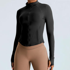 Women's <b>Cropped</b> Stand Collar Yoga Jacket Slim Fit Workout <b>Zip</b> <b>Up</b> with Windproof Panels Breathable Running Cover for Outdoor - Product Image 1