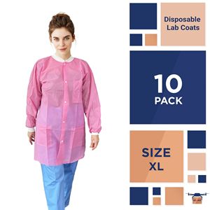 Batas de Laboratorio Desechables Rosa Claro para Adultos, Paquete de 10, Batas Médicas de Protección Personal (EPP) de 45 GSM, Batas de Laboratorio para Pintura con Puños y Cuello, Uniformes de Hospital - Product Image 2