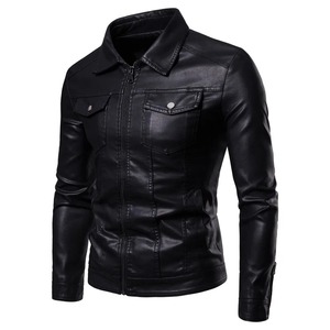 Autumn and Winter New Slim-Fit Lapel Tooling Plus Fleece Thickened Short Leather Jacket Fashion Youth Motorcycle jacket for <b>men</b> - Product Image 1