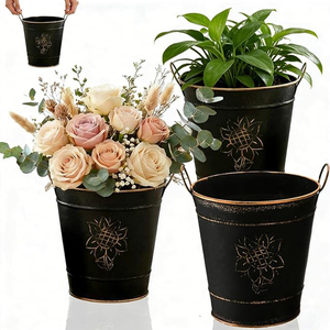 Cubo Galvanizado Rústico Estilo Granja, Florero Metálico Vintage, Maceta Decorativa de Hojalata con Asas para Plantas de Boda - Product Image 1