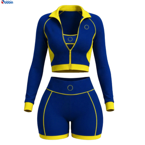 Conjuntos Deportivos Cortos de Verano Estilo Hip Hop para Mujer, 2 Piezas, Chaqueta con Cremallera y Pantalones Cortos, 100% Algodón, Transpirable, de Secado Rápido, Ecológico, Mangas Largas - Product Image 4