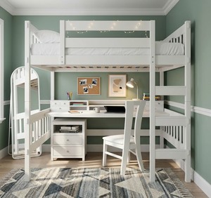 Modern Solid Wood Bunk Bed Twin Size with Desk and Storage <b>Oak</b> Finish Multi Functional Bedroom Furniture - Product Image 3