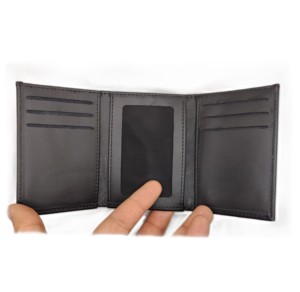 Wholesale OEM Men's Premium Genuine Leather Trifold Card Holder <b>RFID</b> Protected Short Silk Lining Fold Customizable High Quality - Product Image 2