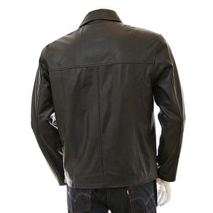 Veste en cuir véritable pour homme, col rabattu, fermeture éclair, style décontracté, coupe classique, couleur unie, pour l'automne - Product Image 4