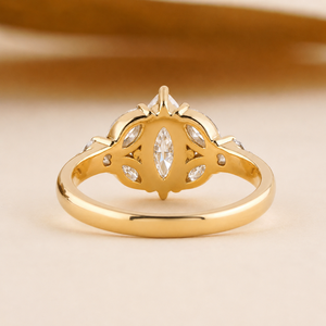 VVS1 Marquise Cut Diamond Engagement <b>Ring</b> for Women 10K Vermeil Yellow <b>Gold</b> Moissanite Floral Cluster Promise Wedding <b>Ring</b> - Product Image 6