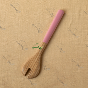 Ensemble de 2 cuillères et fourchettes en bambou durables et écologiques avec poignée rose Ensemble de vaisselle de cuisine en bambou naturel pour cadeaux publicitaires - Product Image 4