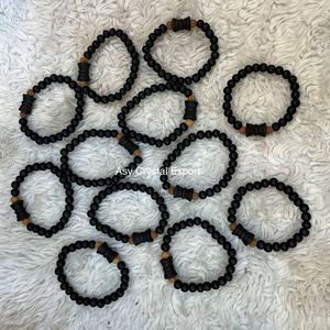 Bracelet Original Karungali en Perles de Bois Noir avec Intercalaires Rudraksha, Réglable et Extensible, Bijou Énergétique de Protection Écologique - Product Image 3