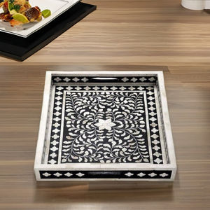 Bandeja de Servicio de Lujo con Incrustaciones de Hueso, Diseño Elegante de Estrella de Nácar, Hecha a Mano, Color y Logotipo Personalizables para Uso en el Hogar y Hoteles - Product Image 1