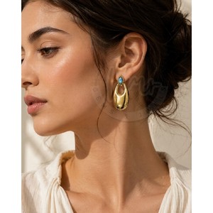 Boucles d'oreilles clous de luxe plaquées or avec labradorite, style bohème, pierre précieuse naturelle à éclat, faites à la main, cadeau pour femme - Product Image 2