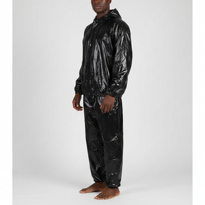 Combinaison de sauna noire à capuche pour homme en fibre de polyéthylène, ensemble complet, taille élastique, tenue de fitness toutes saisons - Product Image 3