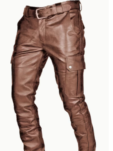 Pantalon de moto pour homme Spezia International en PU marron, taille haute, plusieurs poches, coupe droite, vêtements d'hiver, PU de qualité supérieure - Product Image 3
