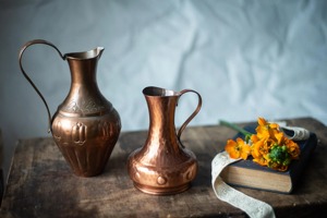Vintage Copper Pitchers Set of 2 Handcrafted Metal Water <b>Jugs</b> Decorative <b>Drink</b> Dispensers for Home Use - Product Image 4